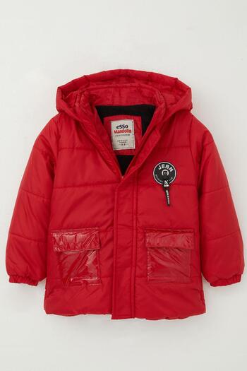 esso mandolin 2-6 Years Boy Red Hooded and Pocket Crested Coat