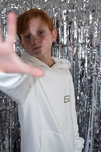 Breeze White Sweatshirt for Boys Ages 9-14 - Emblem Sleeve, Pockets and Zipper