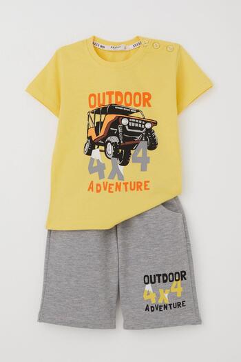 Breeze 1.5-5 Years Old Boy Shorts Set - Adventure Themed and Car Printed, Yellow