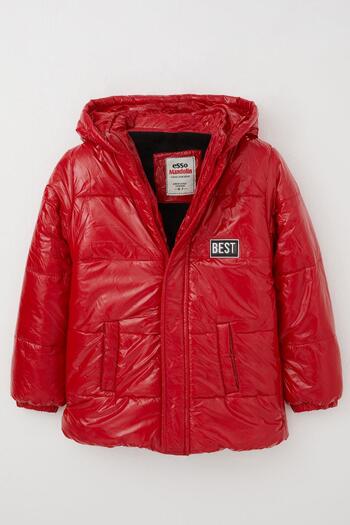 esso mandolin Boy's Coat Emblem Hooded Zippered 6-10 Years, Red
