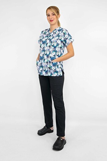 Nur Medikal Giyim Set de scrub-uri unisex cu model de margarete albe pentru medic chirurgie asistentă
