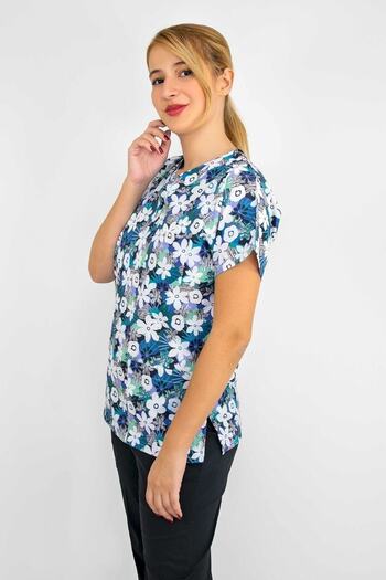 Nur Medikal Giyim Set de scrub-uri unisex cu model de margarete albe pentru medic chirurgie asistentă