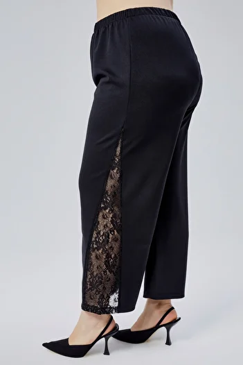 Curvy Trend Large Size Stretchy Trousers with Lace Detail