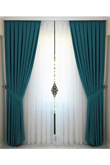 İ.D İpek Dokuma Petrol Blue Pleated Velvety Background Curtain High Quality Single Wing