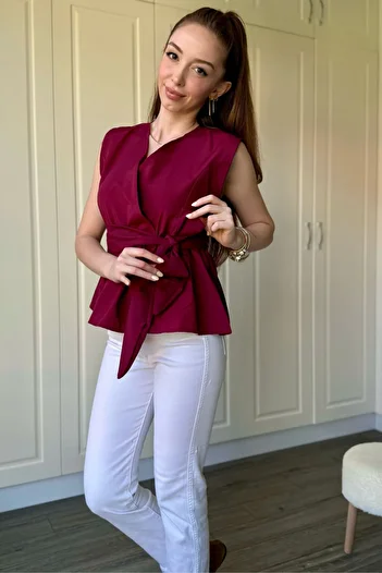 Dilay Gökoğlu Butik V-Neck Blouse with Ribbon Detail