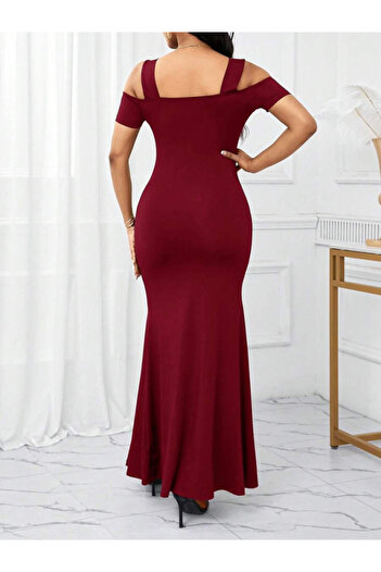 civetta Vogueway Women's Off-The-Shoulder Long Imported Crepe Dress with Slit Detail