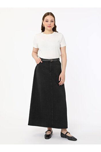 ALİA Large Size Denim Skirt - Black - Alia
