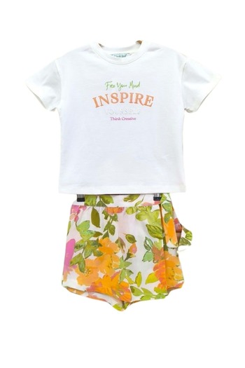wakawakakidsstore Inspire" Printed Girl's Shorts Suit - Ecru