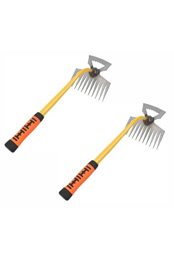 COOYA 2-Pack Yard Weeding Tool, Steel, With Handle, 11 Teeth, For Yard, Garden and Farm, Yellow