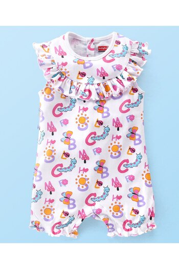 Babyhug Babyhug 100% Cotton Interlock Knit Sleeveless Romper Butterfly Print - White
