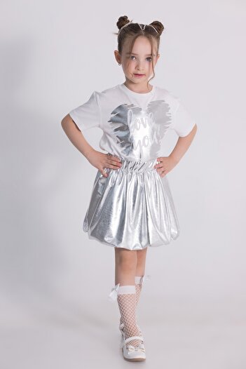 Dmb Girl's Silver Skirt Love You T-Shirt Set