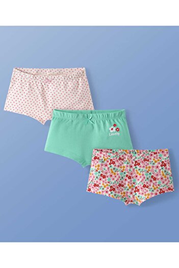 Pine kids Pine Kids Panties with Floral Print and Bow Applique (Pack of 3) - White, Green, & Pink