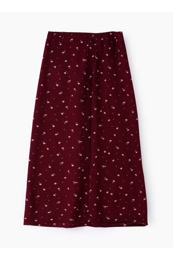 Basicxx Girls' Maroon Floral Print Viscose Midi Skirt