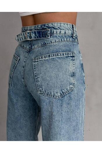 QİSSO Γυναικείο παντελόνι Snow Baggy Light Blue Super High Waist Gold