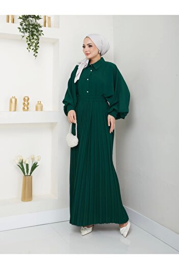 EFSUN MODA Πράσινο Σετ Χιτζάμπ - Πέτο Φούστα και Πουκάμισο