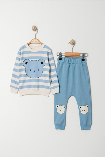 Bubito Line Themed Bear Visual Baby Bottom Top Set-Turquoise