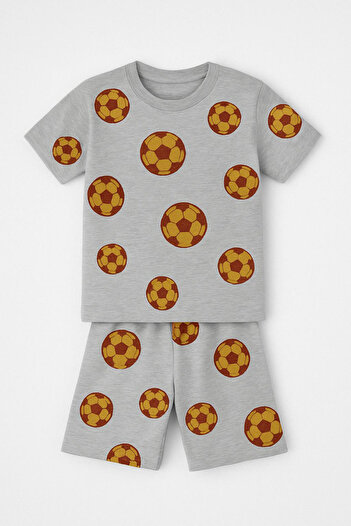 Trend Bebe Butik Football Ball Patterned Boys Shorts Suit |   Gray Summer 2-Piece Sports Outfit |   3-12 Years