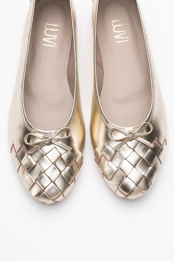 LuviShoes 03 Γυναικεία παπούτσια μπαλαρίνας από γνήσιο δέρμα Gold Skin
