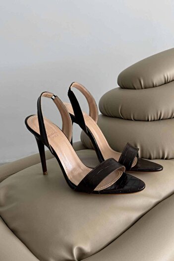 AYAKKABI PRENSİ Bizzy Brown Patent Leather Crocodile 10 cm Women's Classic Heeled Shoes