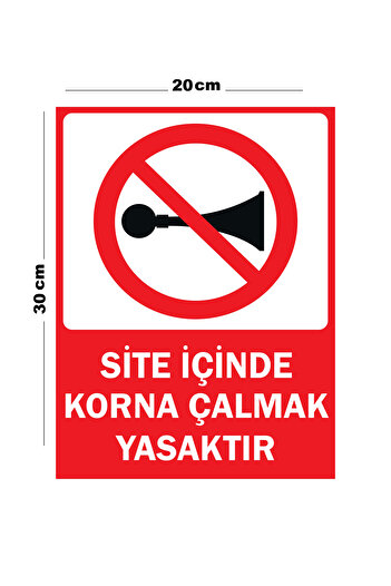 Lucena Metal Site İçinde Korna Çalmak Yasaktır 20cm x 30cm A4 Büyüklüğünde Uyarı Levhası Yönlendirme Tabela