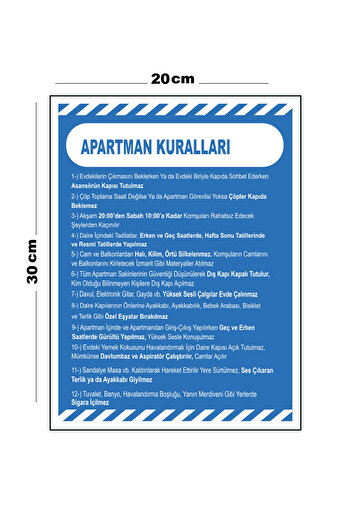 Lucena Metal Apartman Kuralları 20cm x 30cm A4 Büyüklüğünde Uyarı Levhası Yönlendirme Tabelası