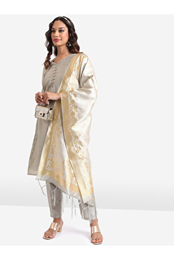 Vishudh By Styli Women Grey Printed Kurta Set with Dupatta