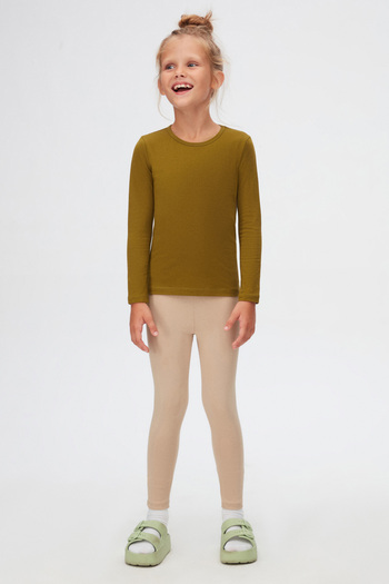 LOVETTI Olive Green Lycra Seasonal Long Sleeve Girl's T-shirt