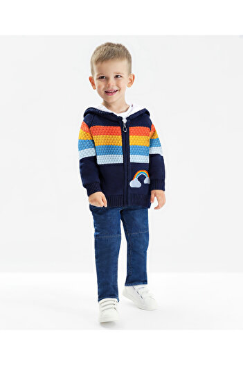 Bonfino Bonfino Cotton Full Sleeve Hooded Sweater with Furr Lining - Multicolor