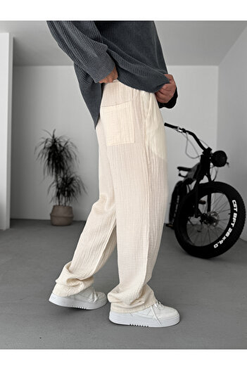 BYBASICMAN Bej Müslin Kumaş Pantolon G-5232/8