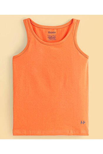 Honeyhap Honeyhap Premium Cotton Elastane Knit Sleeveless Set of Vest Pack of 3-Tangerine Orange&Bright White