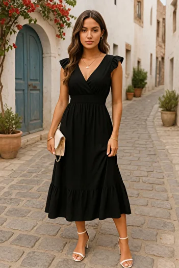 Modayakamoz Women's Short Sleeve Double Breasted Collar Elastic Waist Muslim Dress