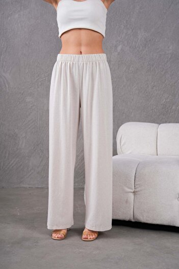 MVStore Women's Elastic Waist Wide Leg Comfortable Fit Linen Trousers