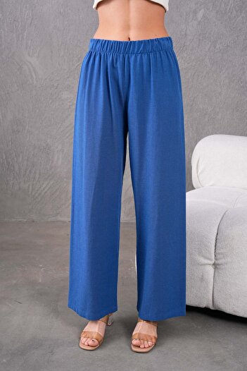 MVStore Women's Elastic Waist Wide Leg Comfortable Fit Linen Trousers