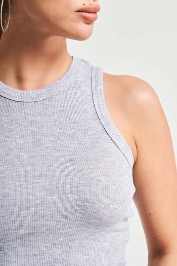 its basic Women's Gray Color S5-107 Halter Neckline Stretchy Camisole Fabric Crop Top Body
