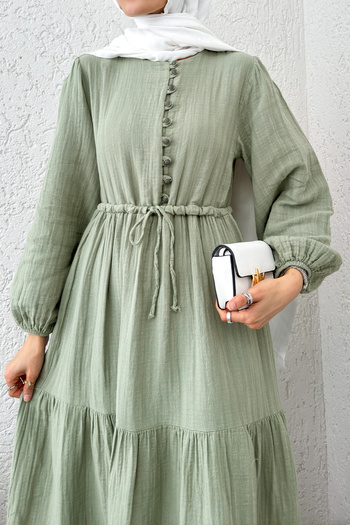 Salih Çelebi Φόρεμα Birit με λεπτομέρεια με κουμπί 2237 - MINT GREEN