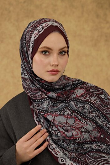İpekhan İpekhan Soft Shawl Burgundy Gray 3052-03