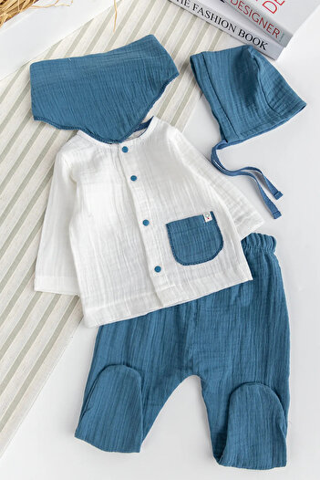 Babymod Muslin 100% Cotton Baby Boy 4 Piece Suit Set Hospital Release