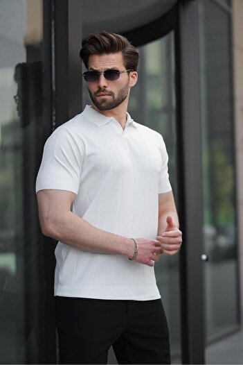 Madmext White Polo Neck Knitwear Men's T-Shirt E7417