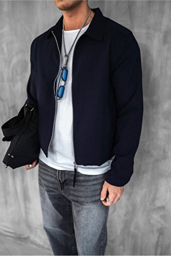ablukaonline Ανδρικό μπουφάν με μποξ εφαρμογή Casual Navy Blue