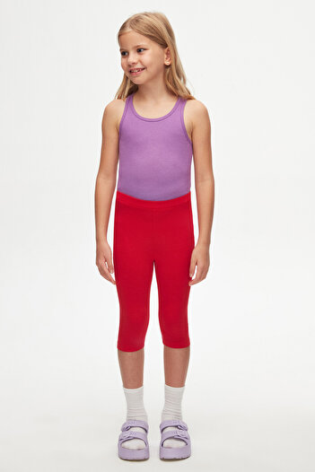 LOVETTI Light Red Below the Knee Leggings for Girls - Basic CApri
