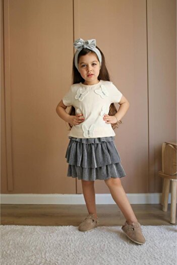 tunays shopping Butterfly Detailed Girl's Skirt Suit