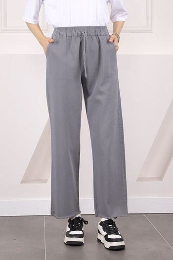 İmajButik Gray Elastic Waist Pocket Gabardine Trousers