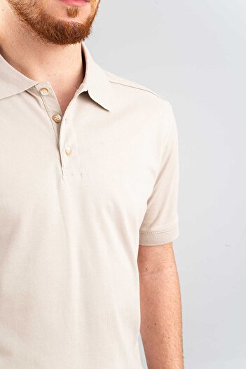bombe Ανδρικό μπλουζάκι μπεζ Slim Fit 100% βαμβακερό μαλακό μπλουζάκι με λαιμόκοψη Basic T-shirt