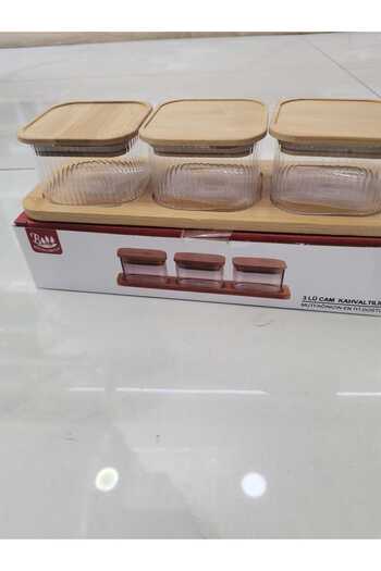 Balsa Grup Balsa MRK model 7 parça bambu tepsili bambu kapaklı borasilikat cam kahvaltılık seti
