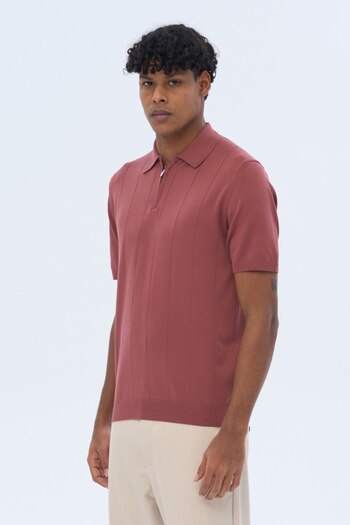 İLKCET MODA Zipper Detail Thin Striped Men's Knitwear Tshirt