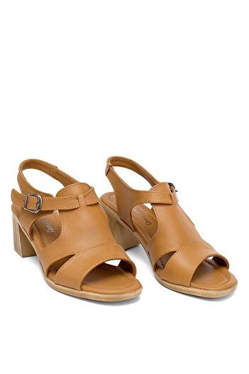 Ayakkabı Fuarı Elit Koc22-02 Women's Genuine Leather Heeled Sandals Brown