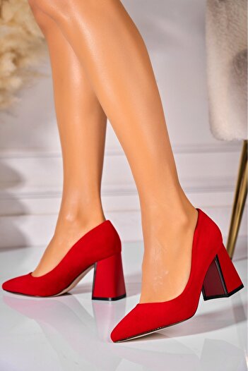 Joana Women's Red Heeled Shoes Made of Rosaura Eco-Suede Leather