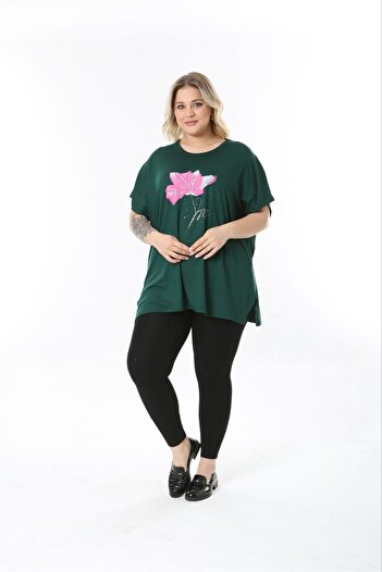 tıgersıze Women's Large Size Oversize Model Pink Flower Patterned Soft Fabric Viscos Bluz