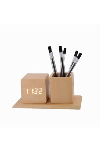 Generic Digital Alarm Clock With Wooden Pen Holder And Beautiful Led Screen