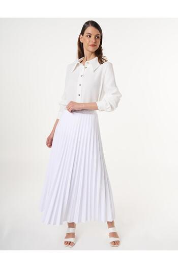 Kayra Pleated High Waist Skirt Optical White
